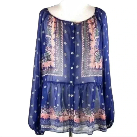 Vintage America top sz S floral Hi-Lo boho peasant - Picture 1 of 9